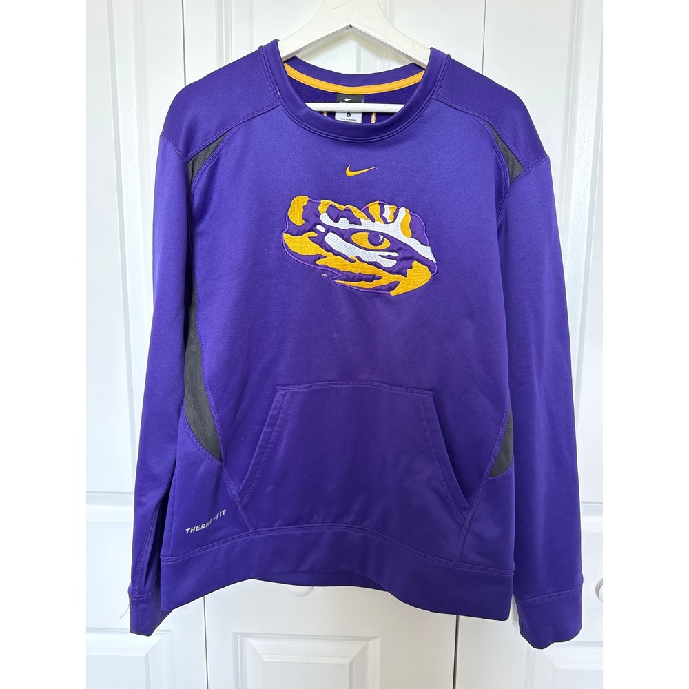 Nike LSU Tigers Therma-FIT Sweatshirt Mens Small Purple Crewneck Fleece Pullover